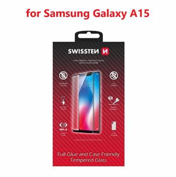 SWISSTEN SKLO FULL GLUE, COLOR FRAME, CASE FRIENDLY PRO SAMSUNG GALAXY A15 / A15 5G ČERNÉ