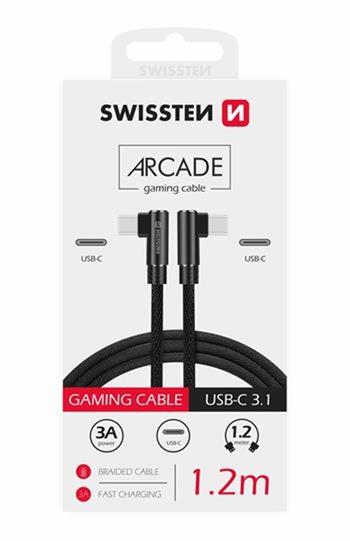 SWISSTEN TEXTILNÍ DATOVÝ KABEL ARCADE USB-C / USB-C 1,2 M ČERNÝ