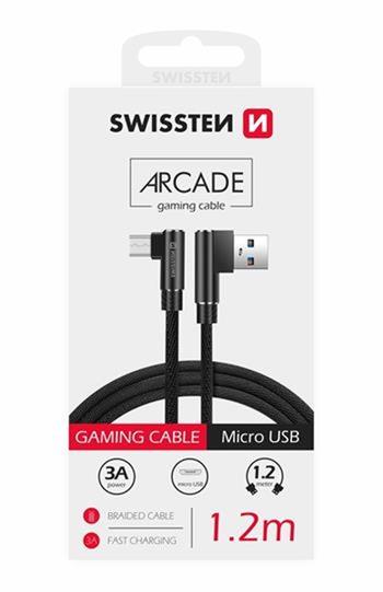 SWISSTEN TEXTILNÍ DATOVÝ KABEL ARCADE USB / MICRO USB 1,2 M CERNÝ