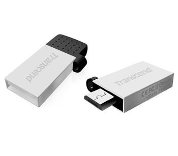Transcend 16GB JetFlash 380S, USB 2.0/micro USB flash disk, OTG, malé rozměry, stříbrně obarvený kov
