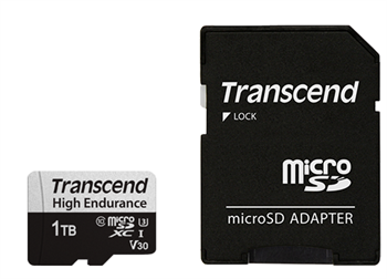 Transcend 1TB microSDXC 350V UHS-I U1 (Class 10) High Endurance paměťová karta, 100MB/s R, 85MB/s W