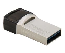 Transcend 32GB JetFlash 890, USB-C/USB 3.1 duální flash disk, malé rozměry, stříbrný kov, odolá prachu i vodě