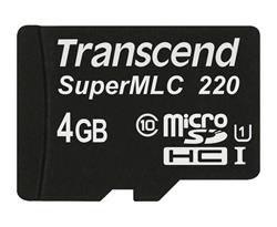 Transcend 4GB microSDHC220I UHS-I U1 (Class 10) SuperMLC průmyslová paměťová karta, 80MB/s R, 45MB/s W, černá