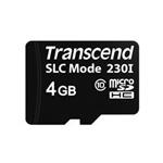 Transcend 4GB microSDHC230I (Class 10) 3D TLC (SLC mode) průmyslová paměťová karta, 22MB/s R, 21MB/s W, černá