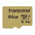 Transcend 64GB microSDXC 500S UHS-I U3 V30 (Class 10) MLC paměťová karta (s adaptérem), 95MB/s R, 60MB/s W 
