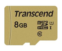 Transcend 8GB microSDHC 500S UHS-I U1 (Class 10) MLC paměťová karta (s adaptérem), 95MB/s R, 25MB/s W