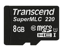 Transcend 8GB microSDHC220I UHS-I U1 (Class 10) SuperMLC průmyslová paměťová karta, 80MB/s R, 45MB/s W, černá