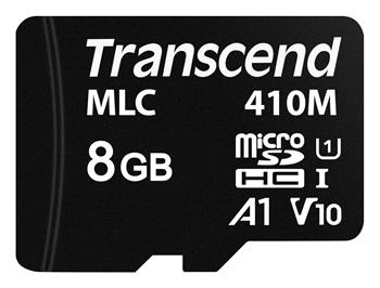 Transcend 8GB microSDHC410M UHS-I U1 (Class 10) A1 V10 MLC průmyslová paměťová karta (bez adaptéru), 100MB/s R, 22MB/s