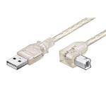 USB 2.0 kabel A-B, 1m, transparentní, lomený konektor B