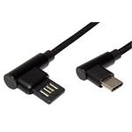 USB 2.0 kabel, oboustranný USB A(M) - USB C(M), lomené konektory (90°), 0,8m