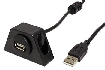 USB 2.0 kabel prodlužovací A-A, M-F, 0,6m s držákem, černý