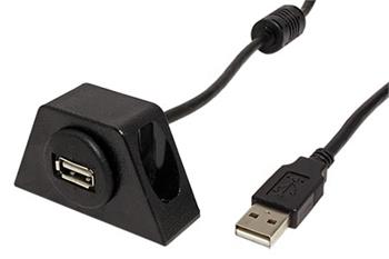 USB 2.0 kabel prodlužovací A-A, M-F, 1.2m, s držákem, černý
