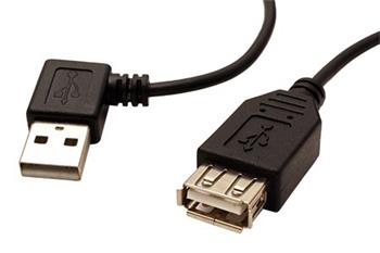 USB 2.0 kabel prodlužovací A-A, M-F, lomený vlevo, 15cm