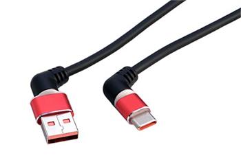 USB 2.0 kabel USB A(M) - USB C(M), lomené otočné konektory, svítící, 60W, 1m