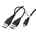 USB 2.0 Y kabel 2x USB A(M) - miniUSB 5pinB(M), černý, 0,6m