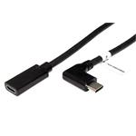 USB 5Gbps kabel prodlužovací USB C(M) lomený - USB C(F), 2m, černý