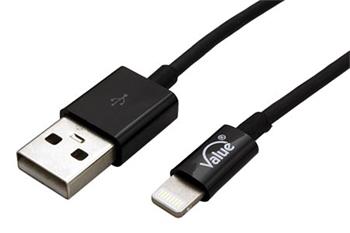 USB kabel pro Apple s konektorem Lightning, černý, 1,8m