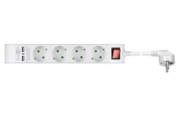 Vícenásobná zásuvka 230V/16A, 4x zásuvka DE, CEE 7/7(M) - 4x 7/3(F), 2x USB A, vypínač, 1,4m