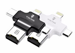 VIKING ČTEČKA PAMĚŤOVÝCH KARET MICRO SD 4V1 S KONC. APPLE LIGHTNING/USB-C/MICRO USB/USB-A, Černá