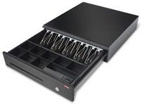 Virtuos pokladní zásuvka C425C, s kabelem 24V, kov. držáky, 9-24V, černá