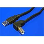 Wiretek Kabel USB2.0 A-B 2m (A-M/B-M) černý, lomený konektor B 90°